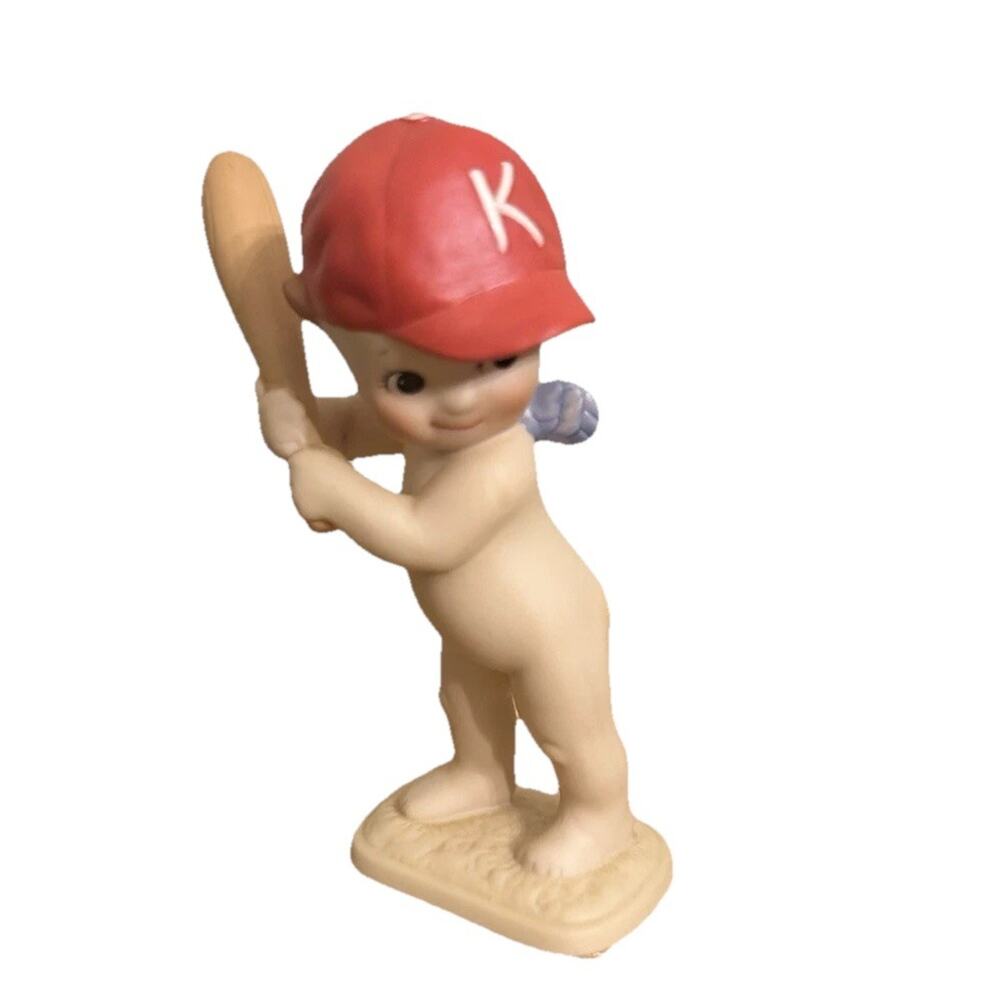 KEWPIE Baby Cupid Bisque Porcelain Baseball Batter Up Figurine by Jesco, 1990